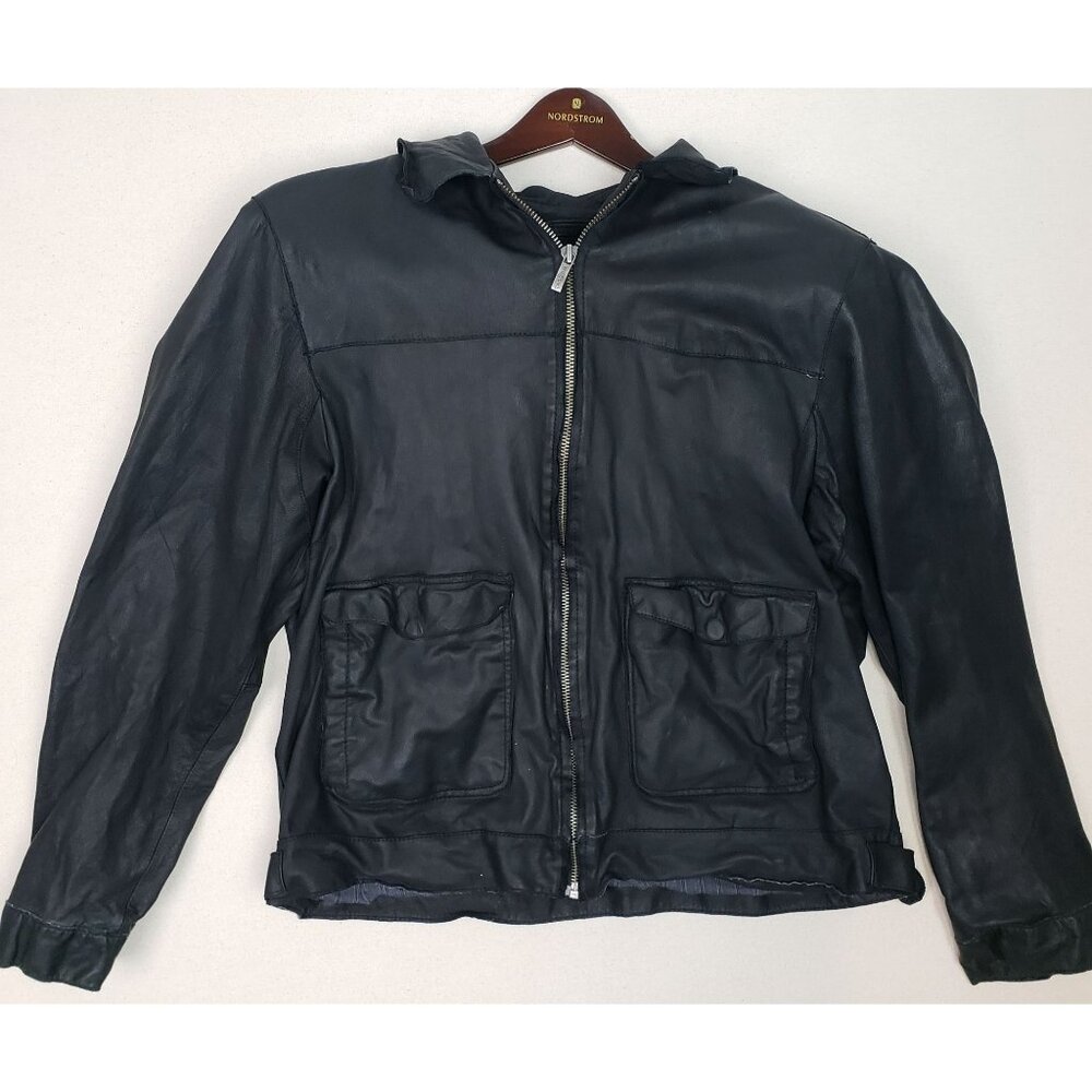 Wilsons Leather Men's Black Leather Lined Military Chore Jacket Sz XL EXCELLENT!